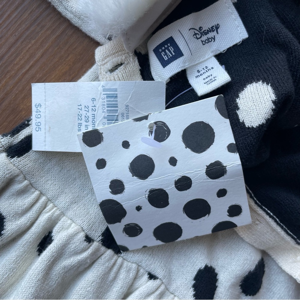 Cruella Deville Dress 6-12 months Costume Spots Dot Baby 101 Dalmatian Faux Fur - Picture 7 of 8